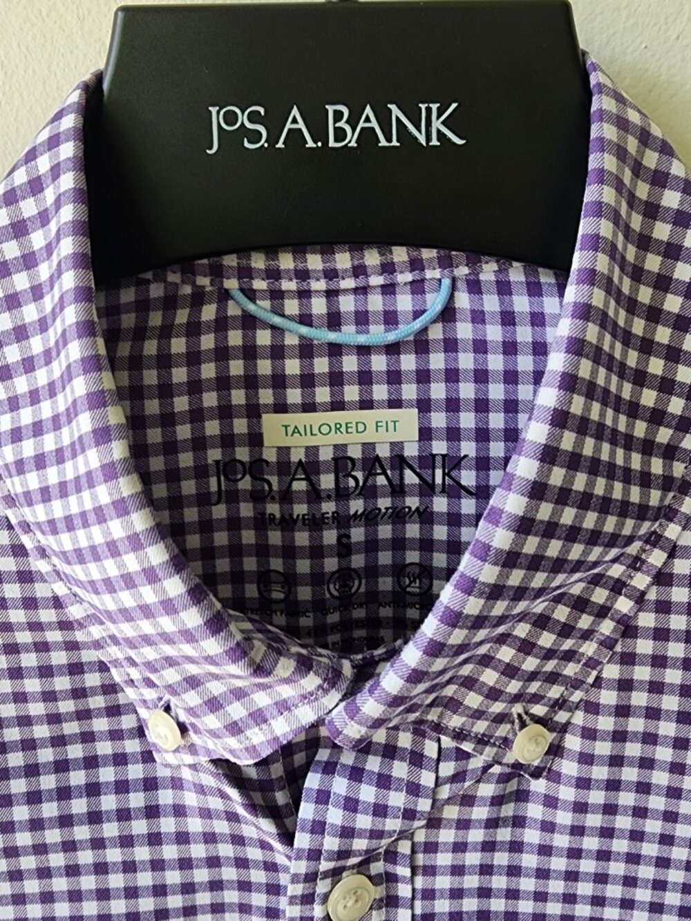 Small Purple Gingham Shirt Traveler Motion Jos A Bank Sz S Mens Check Quick Dry - Picture 6 of 17